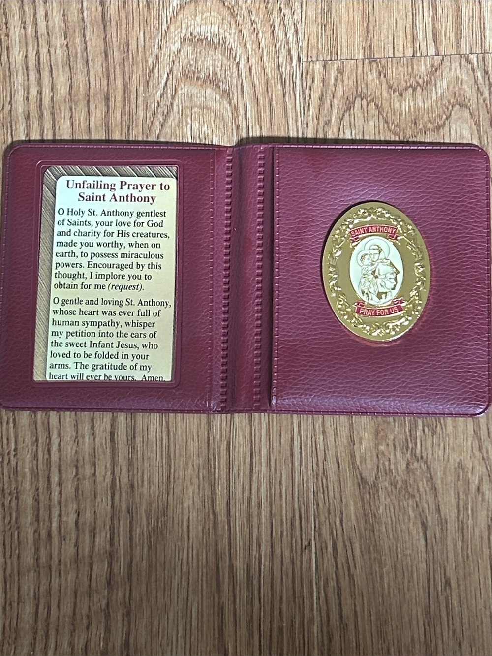 Saint Anthony Prayer Holder Wallet in Burgundy
